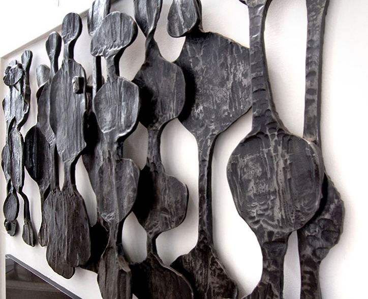 'Detail of African Inspired Wall Relief Sculpture'. By Dimitri Gerakaris. Hand-forged Iron. 1980