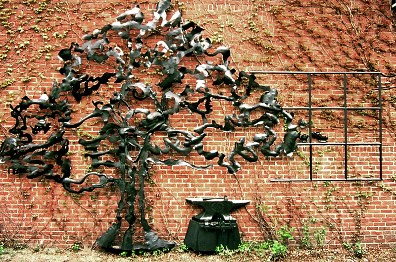 'Longfellow Spreading Chestnut Tree Memorial Relief Sculpture - Cambridge MA'. By Dimitri Gerakaris. Hand-forged Iron. 1989